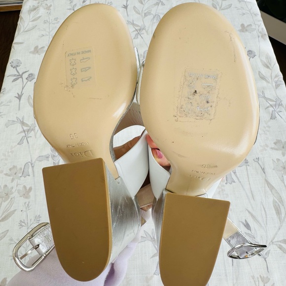 Authentic Dior White/Silver Leather CD Block Heel
Ankle Strap Sandals Sz 36 NWOT - Picture 5 of 6